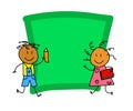 Children and school board on a white background. Cartoon. Vector Royalty Free Stock Photo